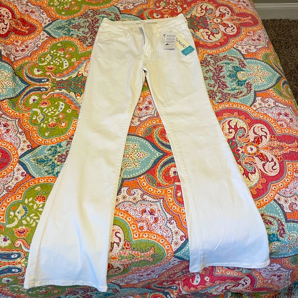 White flare leg jeans